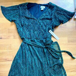 Nicole Miller Tiered Flutter Sleeve Jade Midi Dress// NWT / Size 8